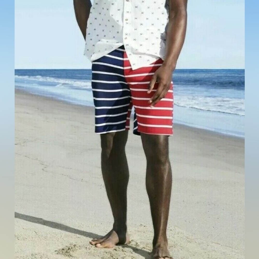 Vineyard Vines Red White Blue Striped Chino Shorts Flat Front Casual Cotton  30